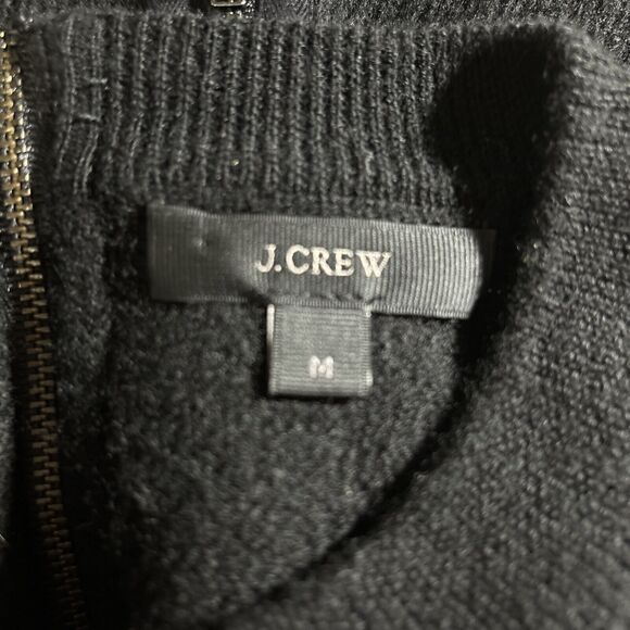 J. Crew Sweater Black Wool Pullover Bead Shoulders Long Sleeve Back Zip Size M - Picture 12 of 13
